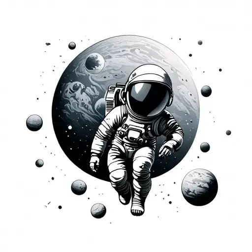 Astronaut Floating Planets