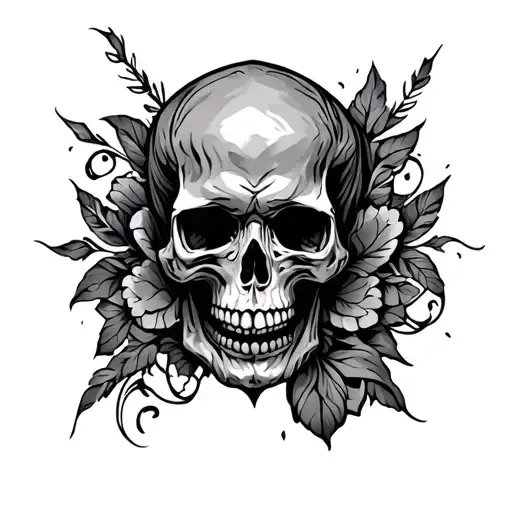 Skull And Tribal Tattoo Design Featuring