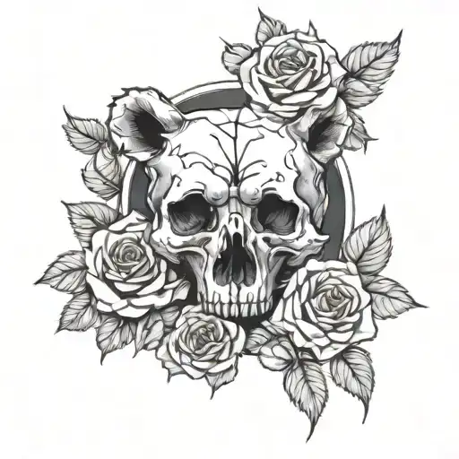 Bear Skull Surrounded By Roses