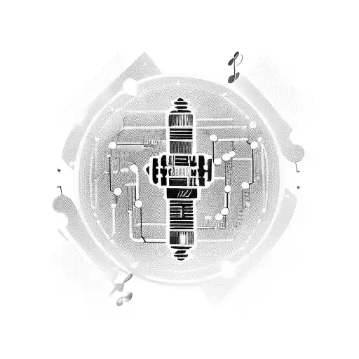 A Computer Circuit Board Shaped Like A Gun With Music Notes Flowing Out Of It