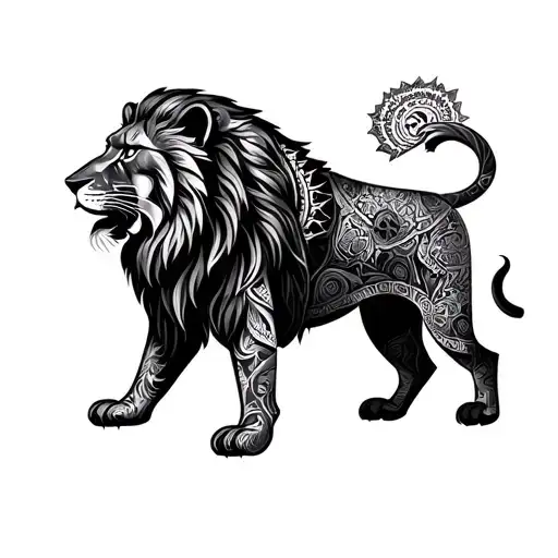 Mandala Design With Lion And Warrior