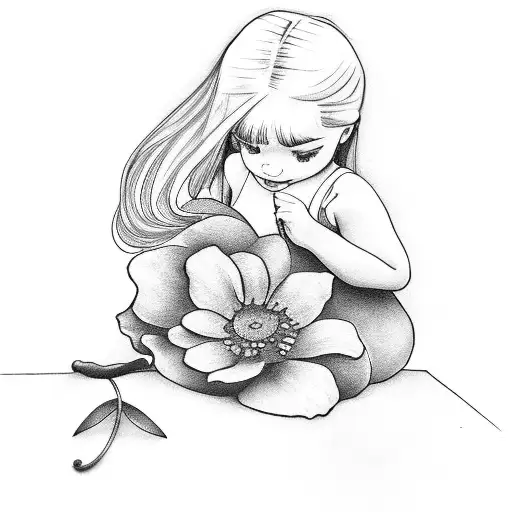 Little Girl Picking A Flower