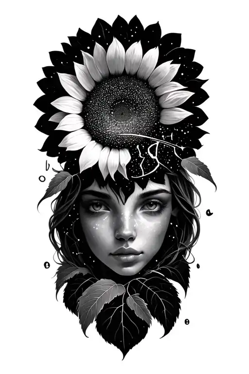 Taurus Constellation And Cancer Constellation Inside Sunflower Face