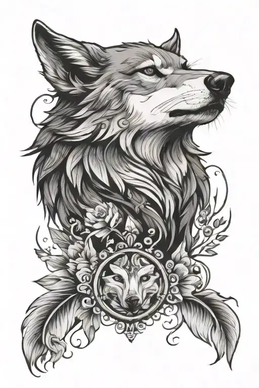 Incorporate A Wolf And A Bird In A Tattoo Design Inspired By Traditional Art