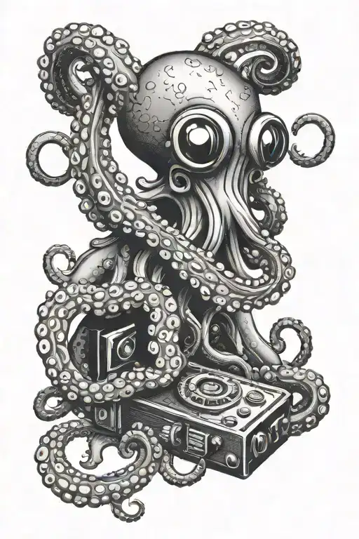 Octopus Holding A Radio