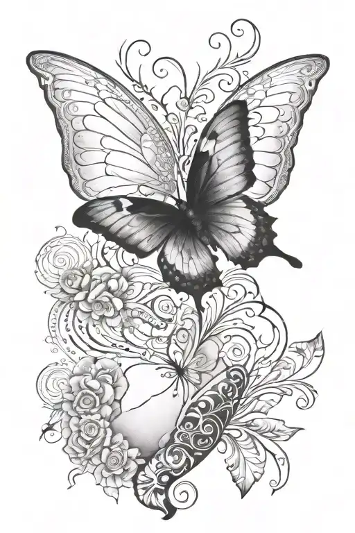 Half Butterfly Wing And Baby Foot Print Merged