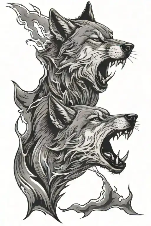 Wolf Howling With Lightning At Night