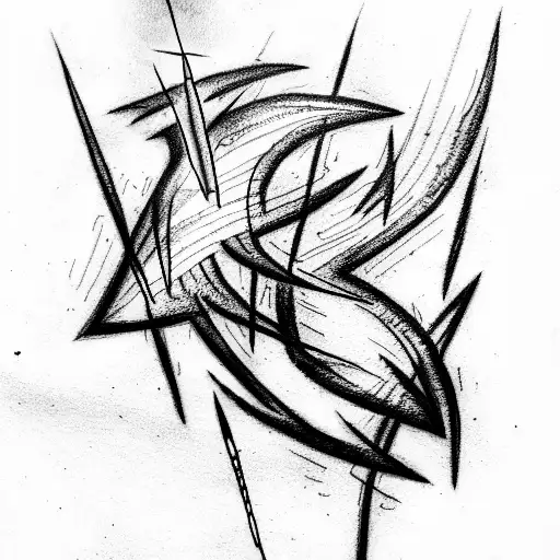 Lightning Bolt Sketch Of A Tattoo With A Lot Of Thin And Long Black And White Zi