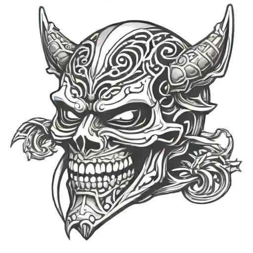 Samourai Mask Mouth Jaw Skull