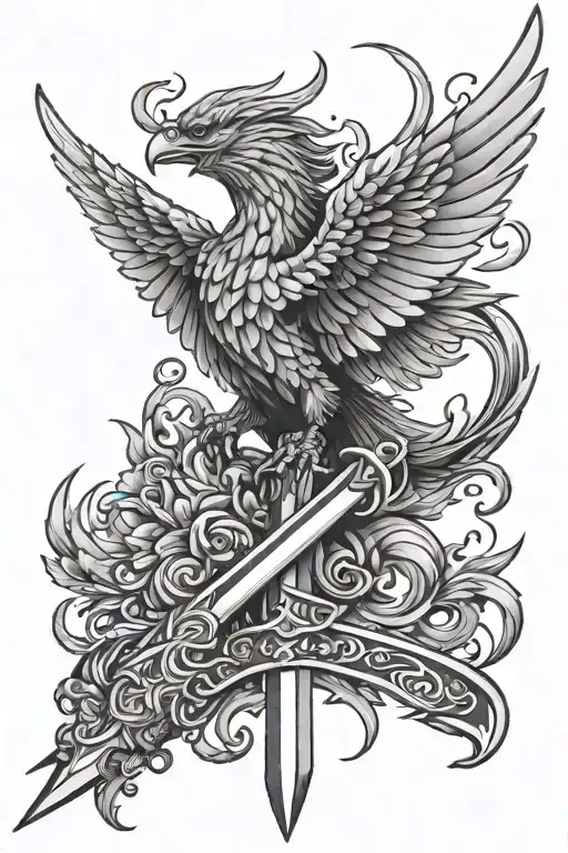 Sword And Phoenix Flying