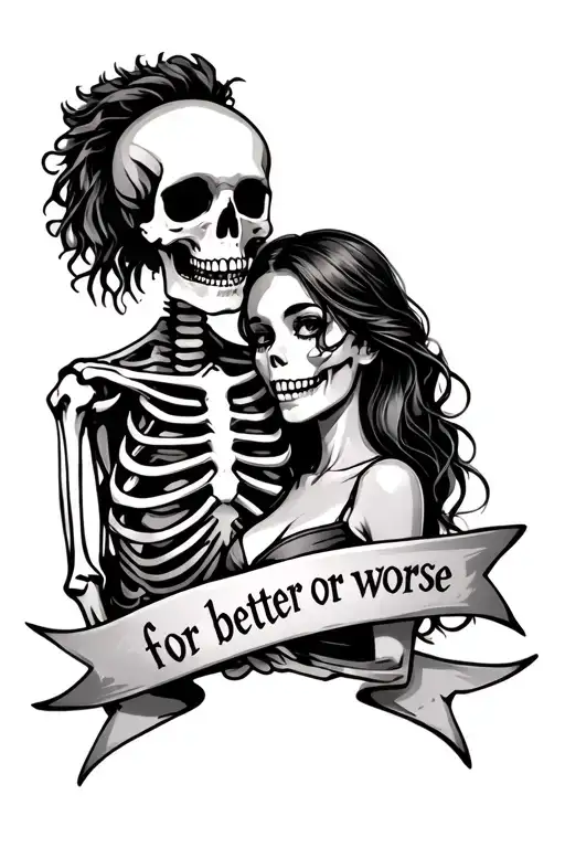 Skeleton And Woman With Banner Below Saying 'For Better Or Worse'