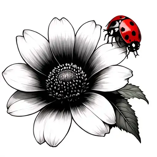 Black And White Flower With Red Ladybug