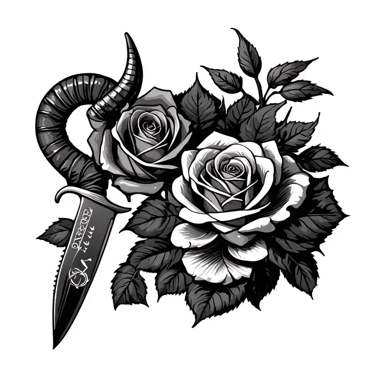 Roses With Gemini Zodiac Sign And Capricorn Symbol And A Chef Knife