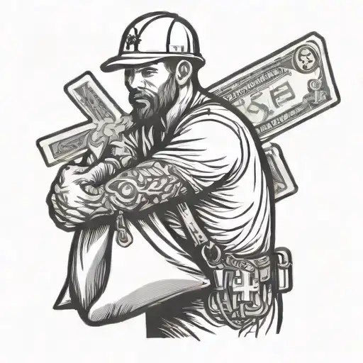 A Construction Worker Holding A Money Bag With A Cross Symbol On It