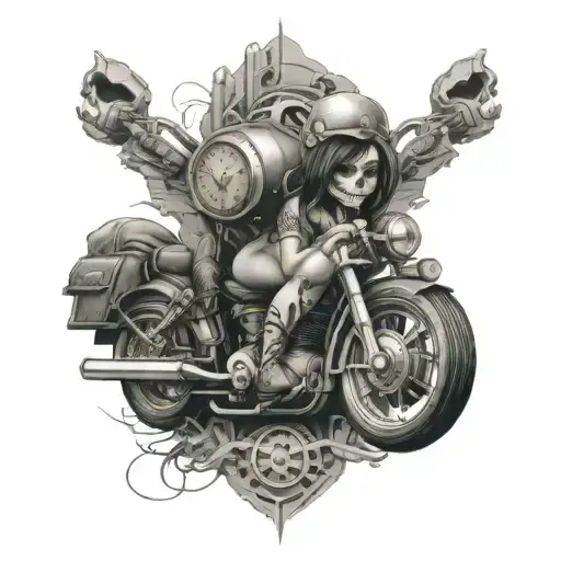 Skull Watch Electric Locomotive Motorcycle Girl With Big Boobs
