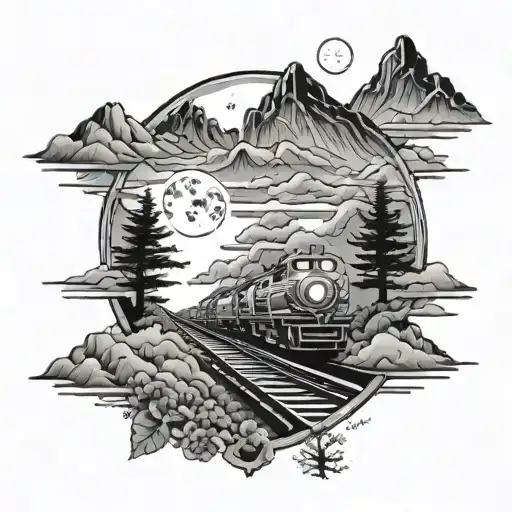 Train Tracks Mountains Moon Phases