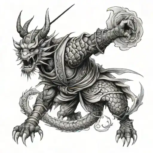 Wrapped Dragon And Samurai Warrior