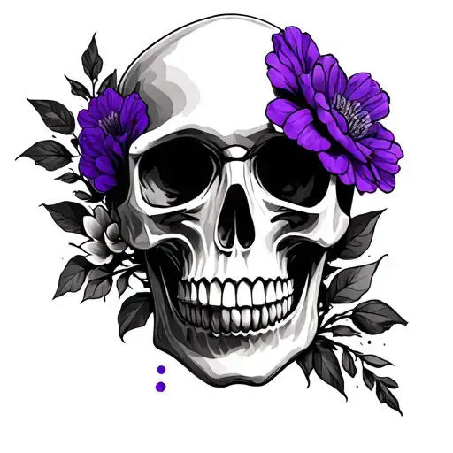 Skull Purple Flowers