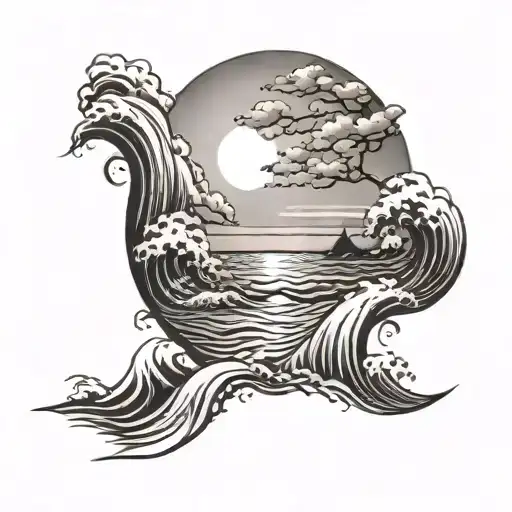 Sunset Scene With Some Waves Through It And A Distorted Optical Illusion Type Feeling