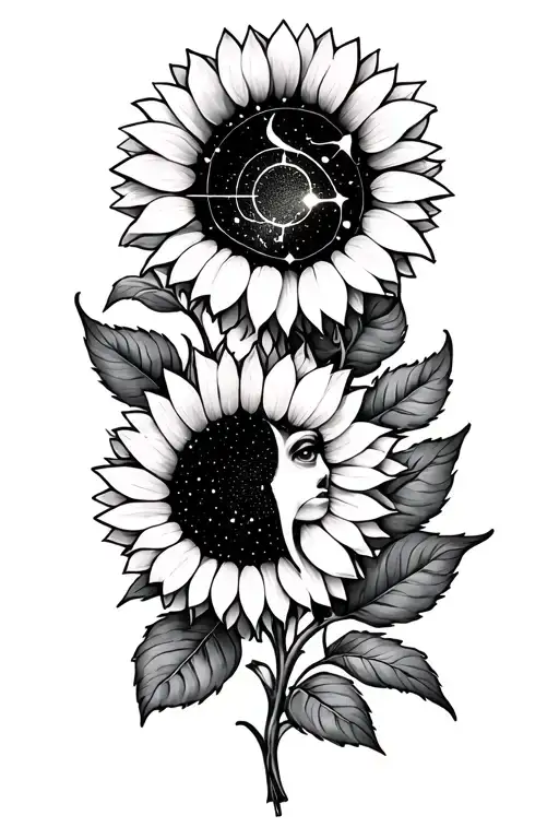 Taurus Constellation And Cancer Constellation Inside Sunflower Head