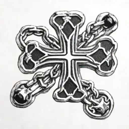 Greek Cross On Ball Chain Bracelet Tattoo On Forearm