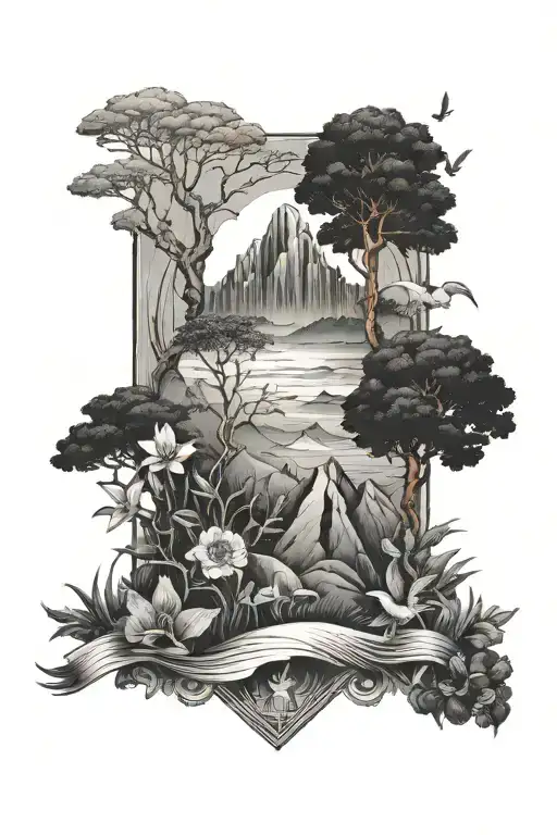 Backround Nature Scene Featuring Iconic Symbols