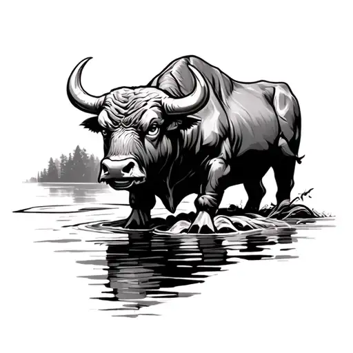 Raging Bull Near A River