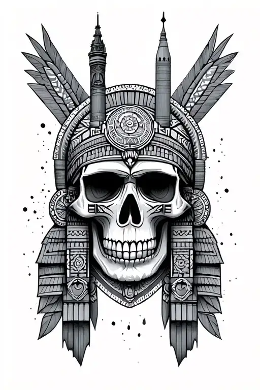 Aztec Skull Collage Featuring Landmarks