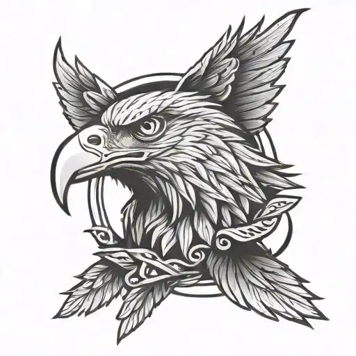 Black And Grey Eagle Head Wings Wrapping Flag Forearm Sleeve