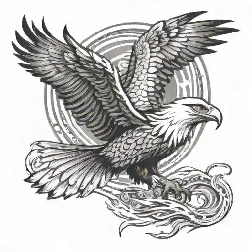 Eagle Soaring Carrying Snake With Flames