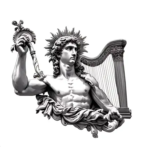 Tattoo Of Apollo With Sun And Harp