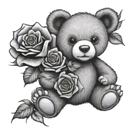 Teddy Bear Holding Roses