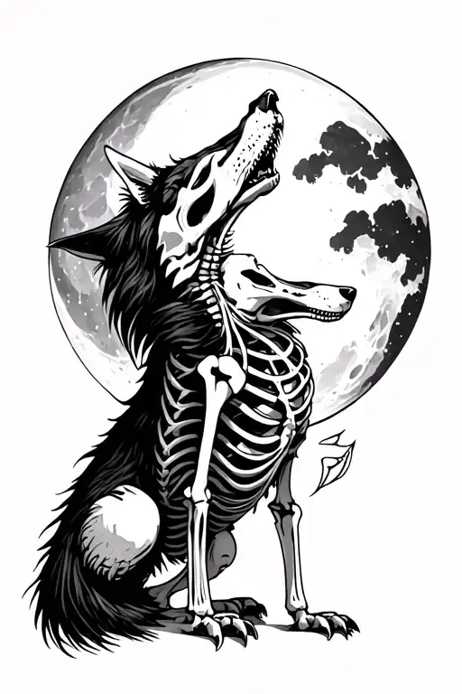 Coyote Skeleton Howling Moon