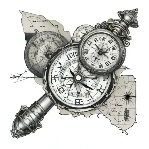 Pocket Watch At Top Compass Points At Bottom With Map Of Egypt Behind Them