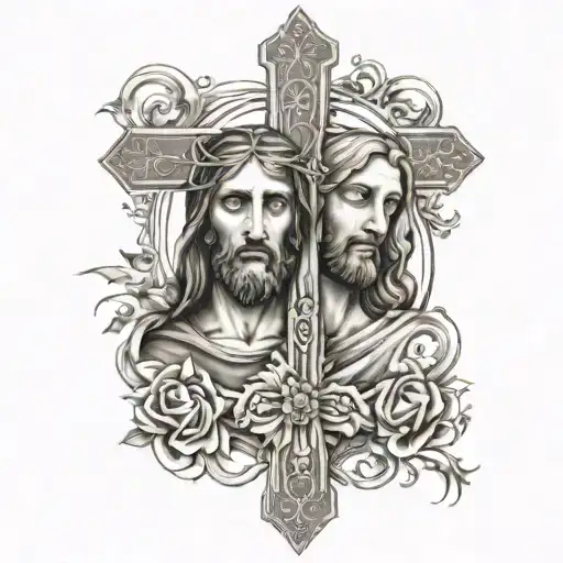 Virjin Mary And Jesus Christ Cross Combined