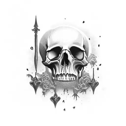 A Gothic Letter Banner With The Word 'Extant' Wrapped Around A Skull