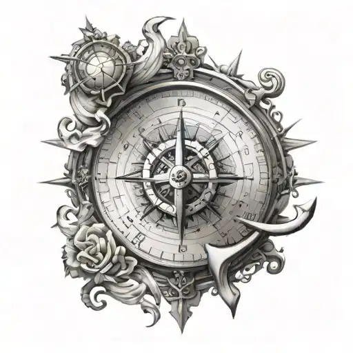 3D Compass And Anchor Cross Ocean Shading