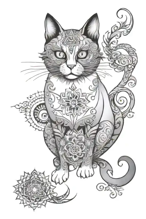 Ghost Cat And Mandala Design Inspired