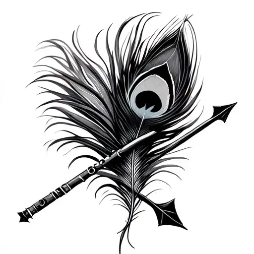 Arrow With Peacock Feather And Flute