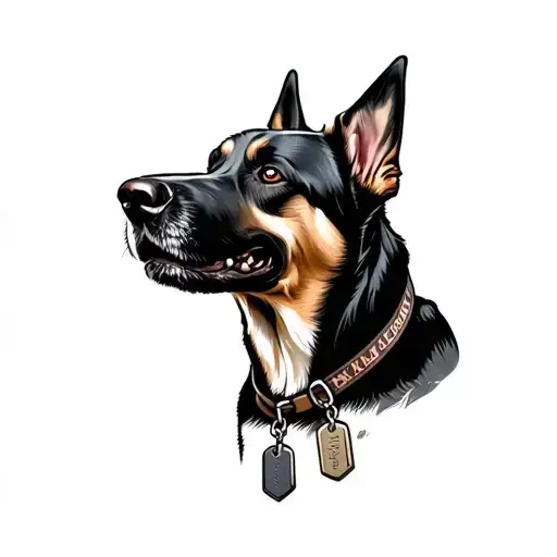 Military Dog With Dog Tags Around Neck