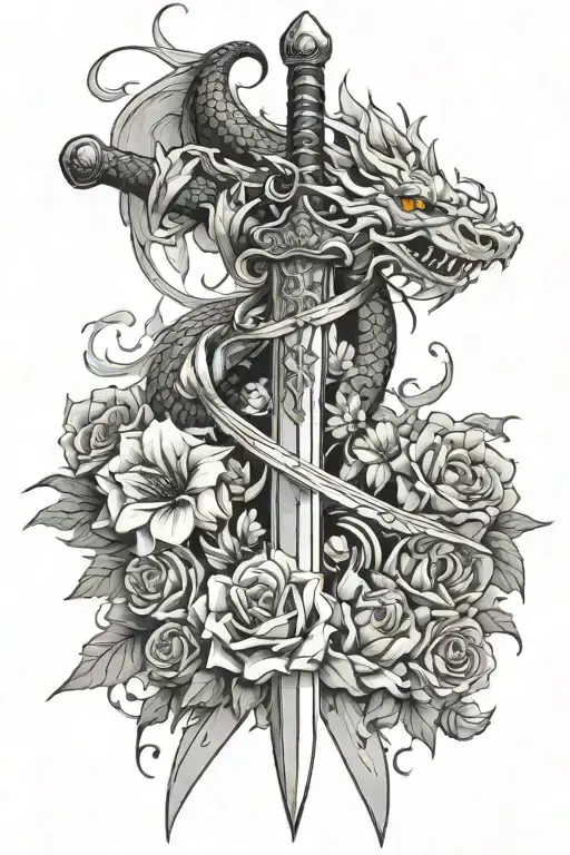 Sword With Flowers And Dragon