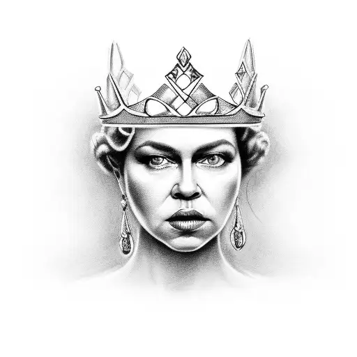 A Black And Grey Portrait Of Queen B Wearing A Crown