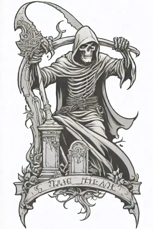 Grim Reaper With Graveyard Scene With Tombstones
