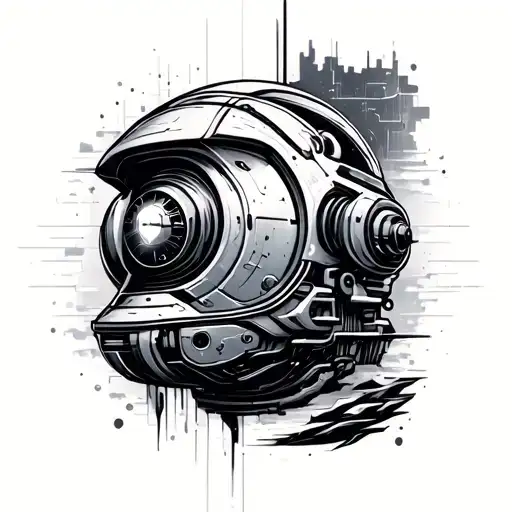 Retro Futurism Black And White Tattoo Design