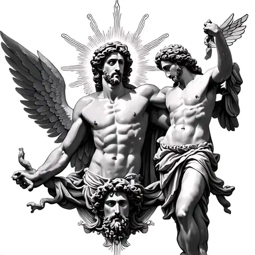 Dionysus With Icarus Below Him With Christ The Redeemer