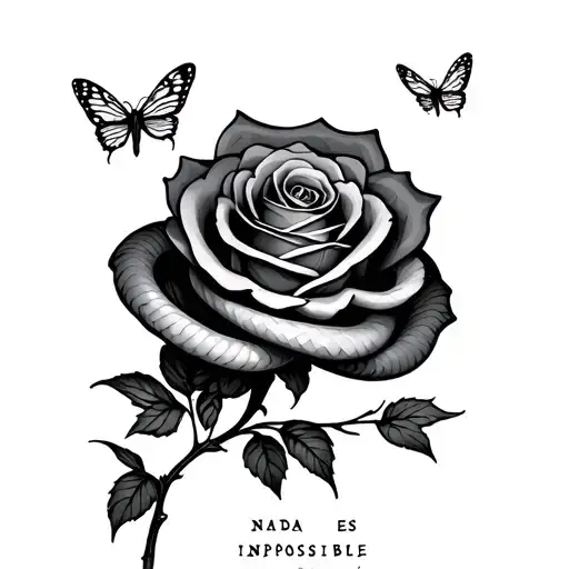 Rose With Stem Saying Nada Es Impossible Snake Wrapped Around And Butter Flies Around My Back