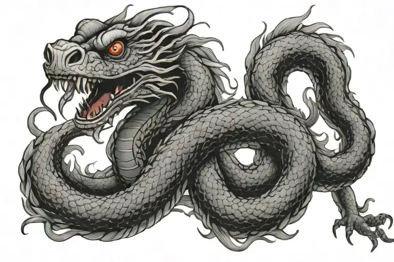 Top Of Carpet Snakes Head With Body In Chinese Dragon Style That Wraps Around Rib Cage