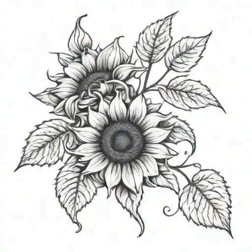 Sunflowers And Morning Glories Ona Vine