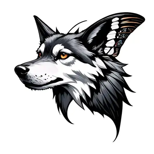 Wolf Head In Shape Of Moth