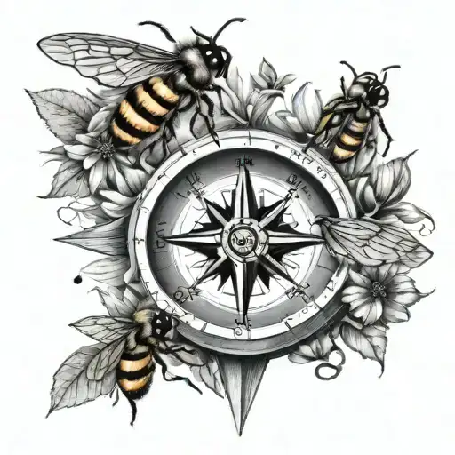 Compass With Two Small Bees With Pollen